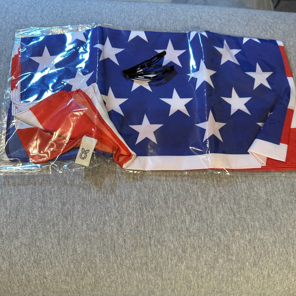 American Flag Scarf Women OS Red White Blue Patriotic USA Bandana - Picture 2 of 3